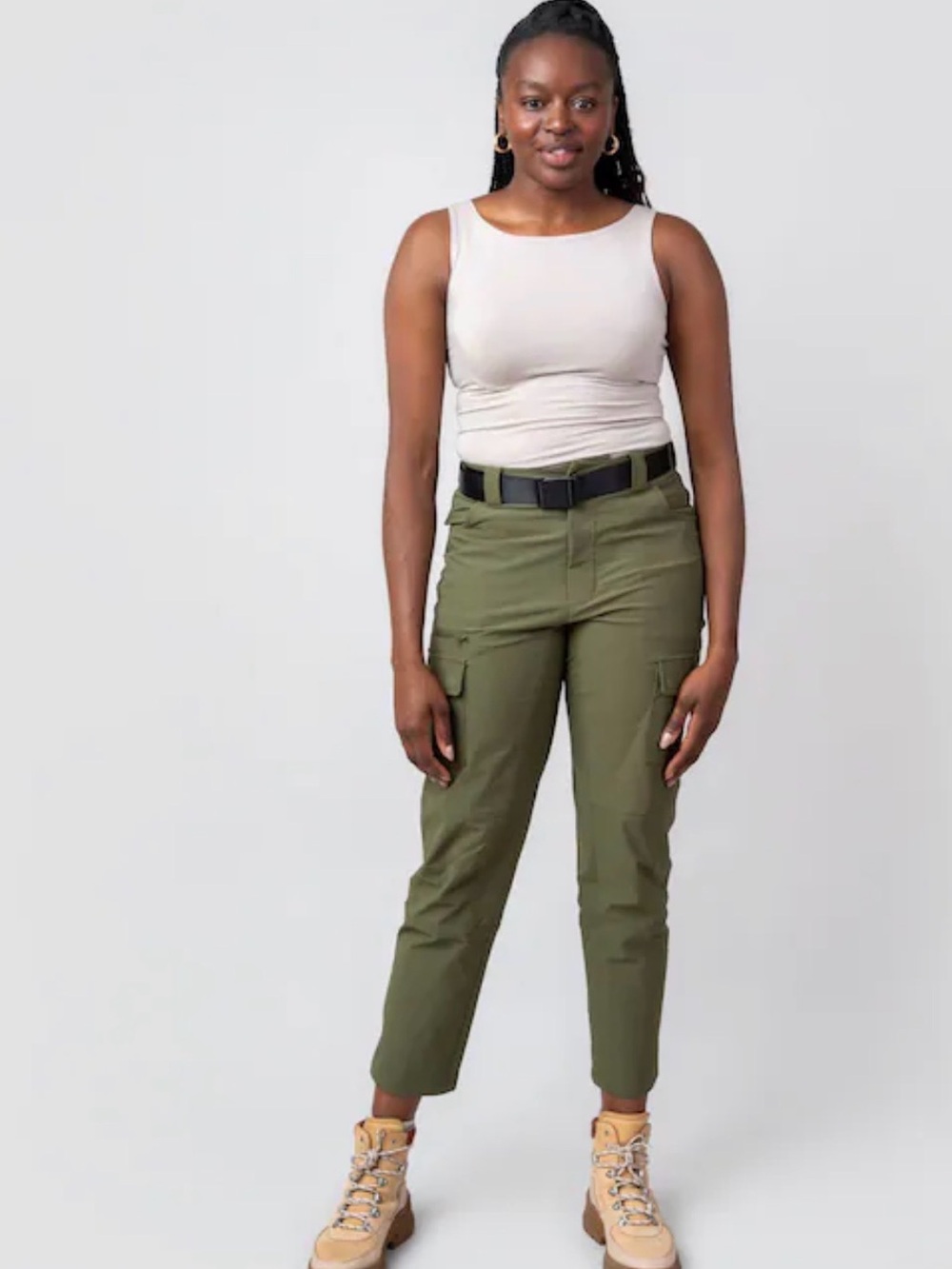 Cropped Olive Utility Cargo Pants for Women